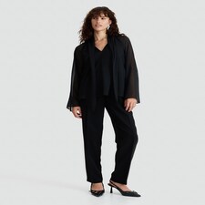 F&F Tie Neck Long Sleeved Blouse in Black thumbnail 2