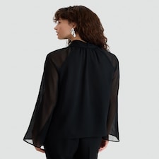 F&F Tie Neck Long Sleeved Blouse in Black thumbnail 4