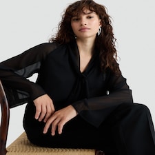 F&F Tie Neck Long Sleeved Blouse in Black