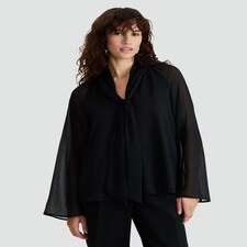 F&F Tie Neck Long Sleeved Blouse in Black thumbnail 3