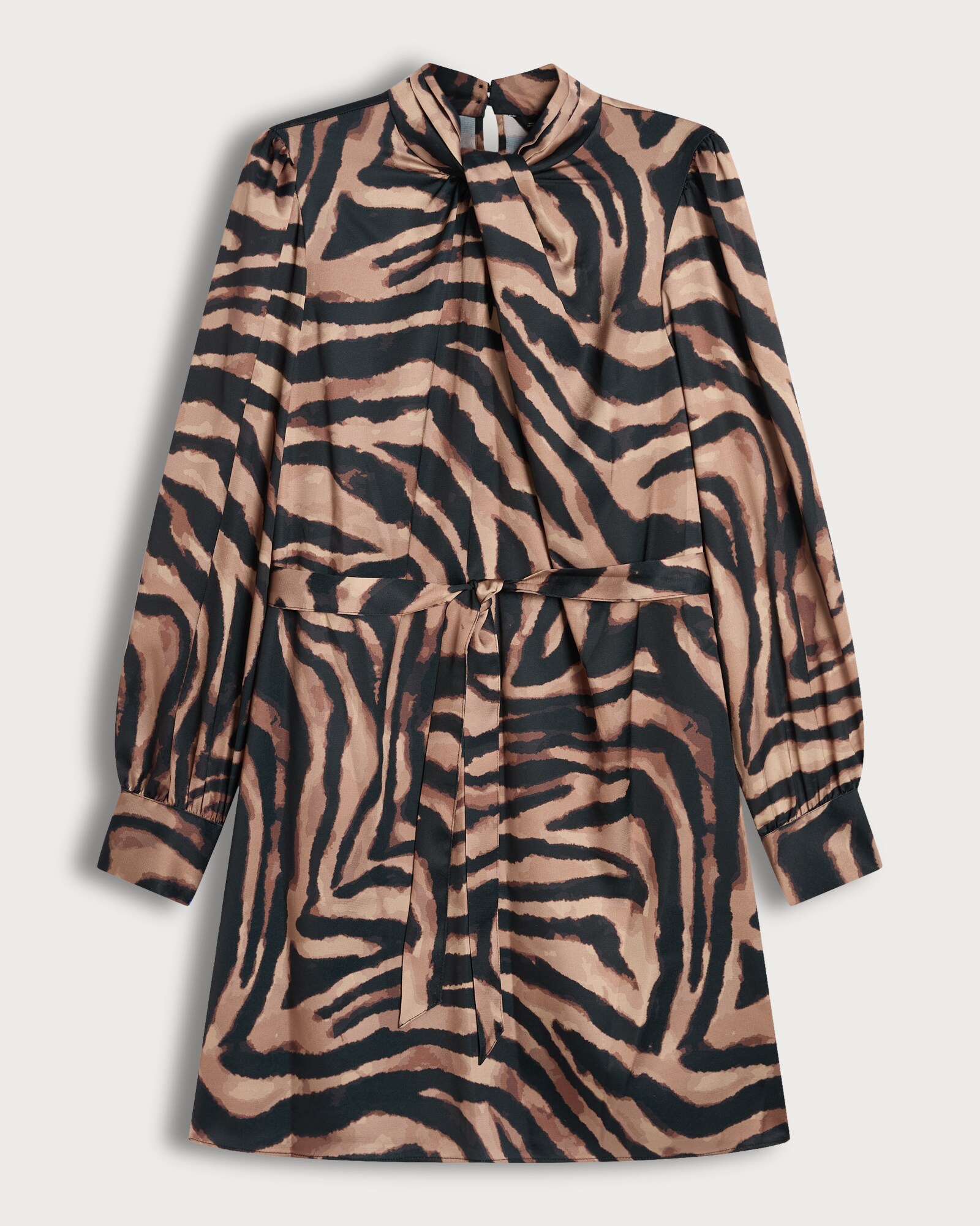 F&F Satin Zebra Print Tie Neck Long Sleeved Dress in Multi Brown thumbnail 5