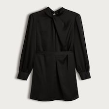 F&F Satin Tie Neck Mini Dress in Black thumbnail 4