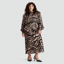 F&F Satin Zebra Print Midi Skirt in Multi Brown