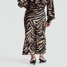 F&F Satin Zebra Print Midi Skirt in Multi Brown thumbnail 2