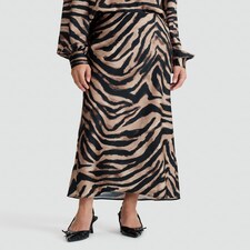 F&F Satin Zebra Print Midi Skirt in Multi Brown thumbnail 3