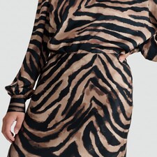 F&F Satin Zebra Print Midi Skirt in Multi Brown thumbnail 4
