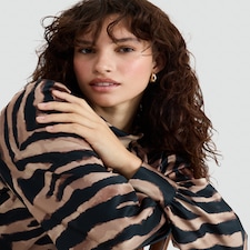 F&F Satin Zebra Print Tie Neck Blouse in Multi Brown