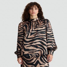 F&F Satin Zebra Print Tie Neck Blouse in Multi Brown thumbnail 2