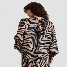 F&F Satin Zebra Print Tie Neck Blouse in Multi Brown thumbnail 4