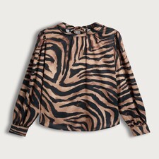 F&F Satin Zebra Print Tie Neck Blouse in Multi Brown thumbnail 5