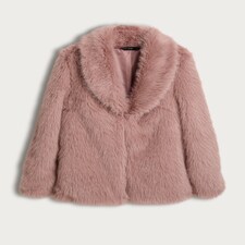 F&F Faux Fur Shawl Collar Coat in Pink thumbnail 4