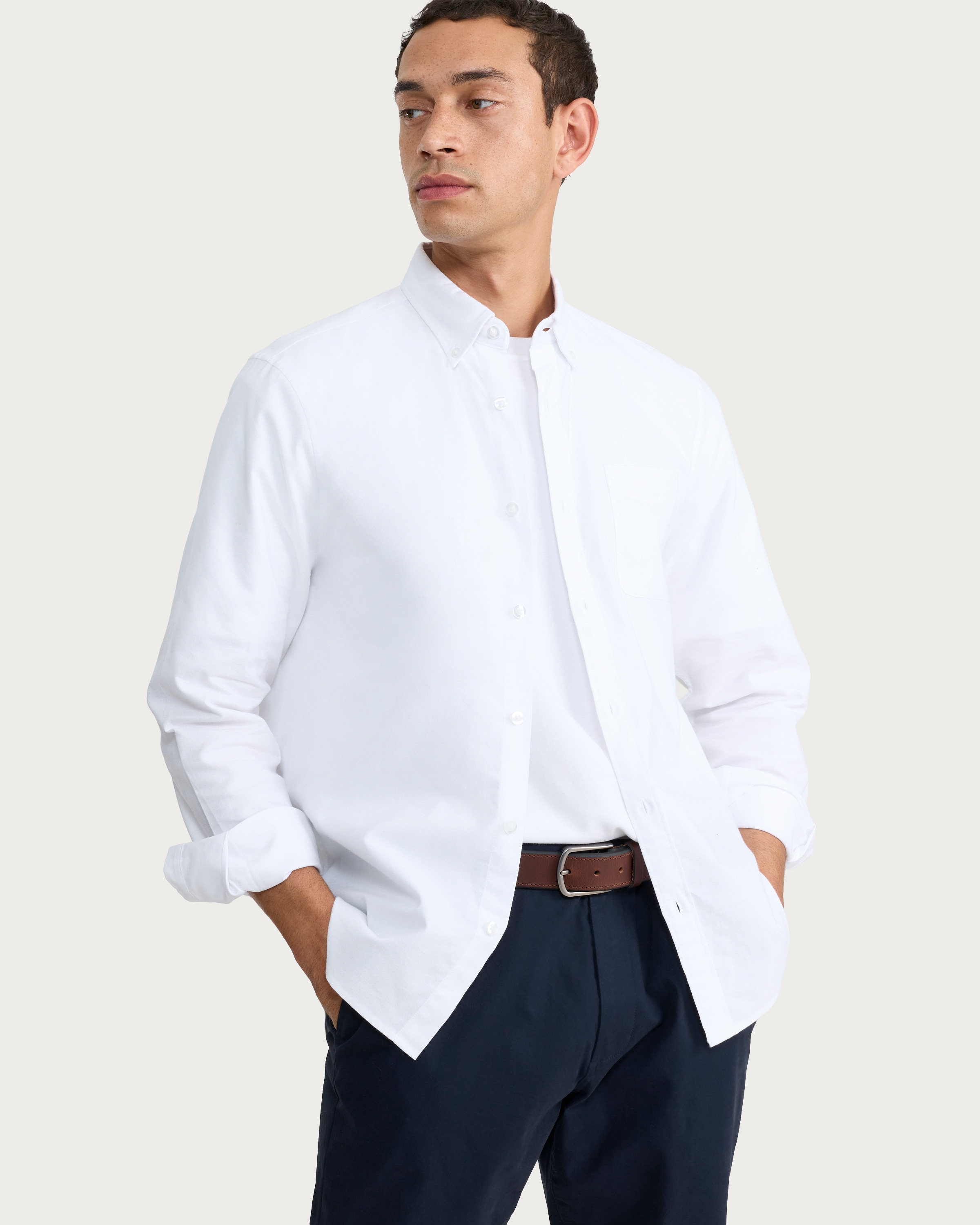F&F Pure Cotton Brushed Button Down Oxford Shirt in White