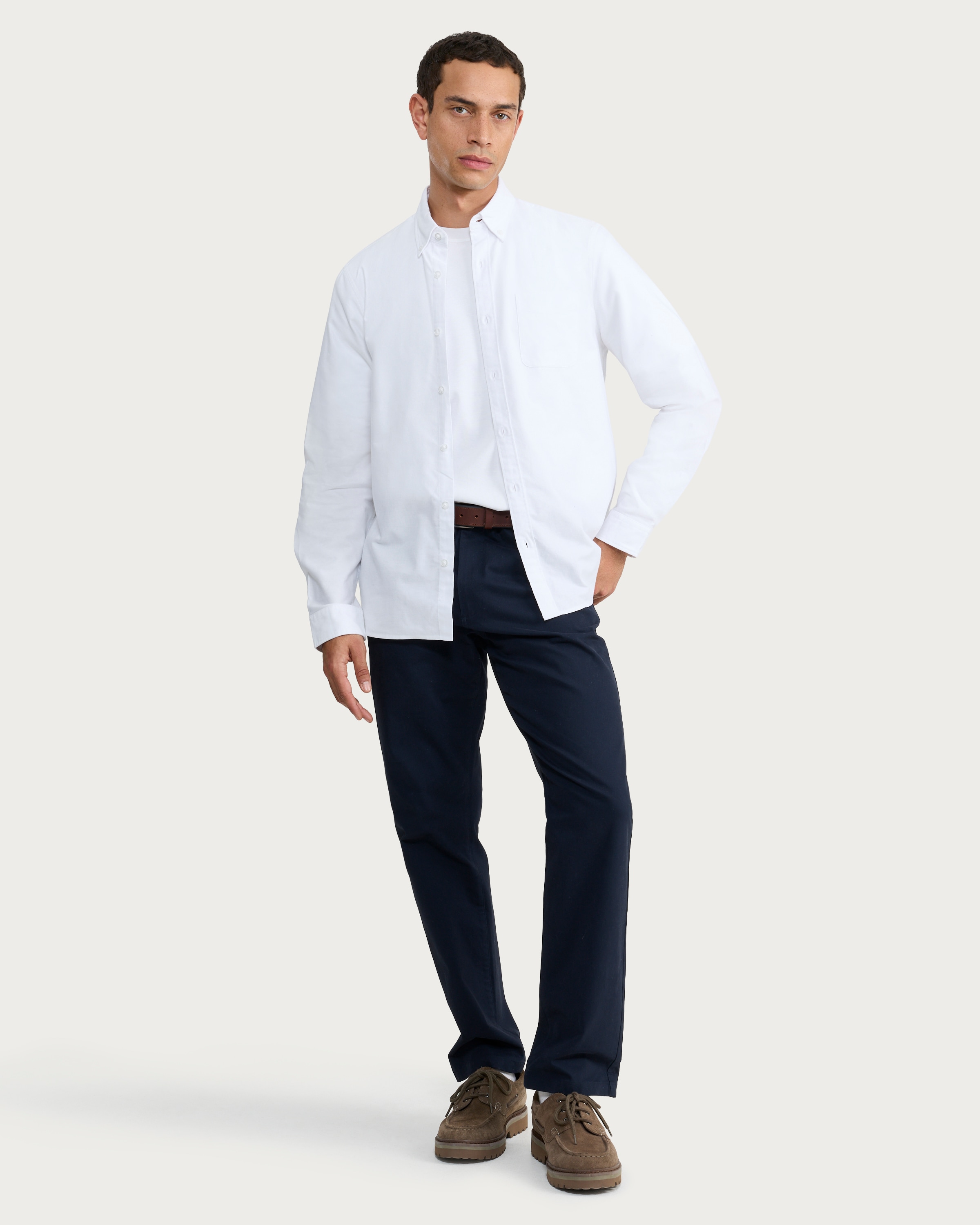F&F Pure Cotton Brushed Button Down Oxford Shirt in White thumbnail 2