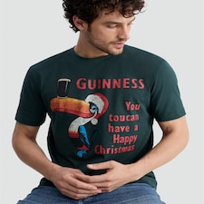 Guinness Toucan Christmas Print Pure Cotton T-Shirt in Green