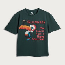 Guinness Toucan Christmas Print Pure Cotton T-Shirt in Green thumbnail 4