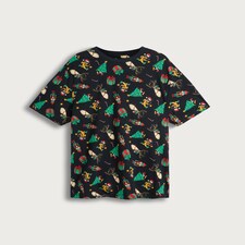F&F Pure Cotton Festive Print Short Sleeved T-Shirt in Navy thumbnail 2
