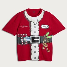 F&F Pure Cotton Santa I Believe Slogan T-Shirt in Red thumbnail 4