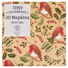 TESCO CELEBRATE Holly Napkin 33cm 3ply 20pk