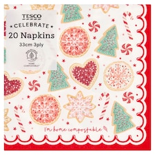 Tesco Sweet Biscuit Christmas Napkins 33cm 3Ply 20 Pack