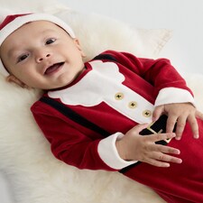 F&F Baby 2-Piece Cotton Rich Fleece Santa Outfit in Red thumbnail 2