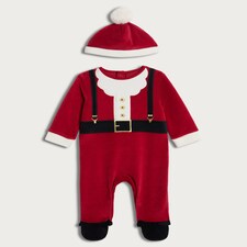F&F Baby 2-Piece Cotton Rich Fleece Santa Outfit in Red thumbnail 3