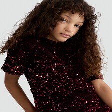 F&F Girls Sequin T-Shirt and Shorts Set in Burgundy thumbnail 2