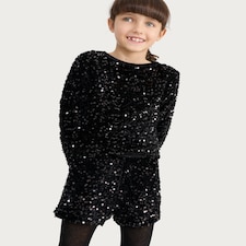 F&F Girls 2-Piece Sequin Long Sleeved Top and Shorts Set in Black thumbnail 3