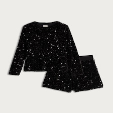 F&F Girls 2-Piece Sequin Long Sleeved Top and Shorts Set in Black thumbnail 4