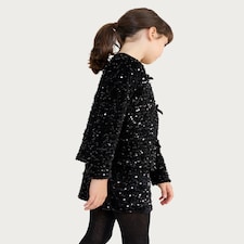 F&F Girls 2-Piece Sequin Long Sleeved Top and Shorts Set in Black