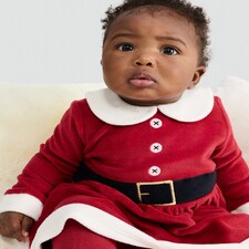 F&F Baby 2-Piece Velour Santa Dress and Tights Set in Red thumbnail 2