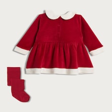 F&F Baby 2-Piece Velour Santa Dress and Tights Set in Red thumbnail 4
