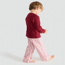 F&F Boys Pure Cotton Reindeer Pocket Top and Bottoms Pyjama Set in Red thumbnail 3