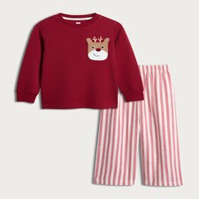 F&F Boys Pure Cotton Reindeer Pocket Top and Bottoms Pyjama Set in Red thumbnail 4