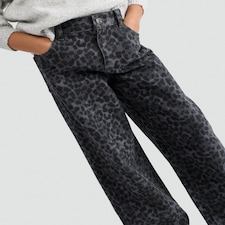 F&F Girls Pure Cotton Leopard Print Wide Leg Jeans in Grey