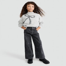 F&F Girls Pure Cotton Leopard Print Wide Leg Jeans in Grey thumbnail 2