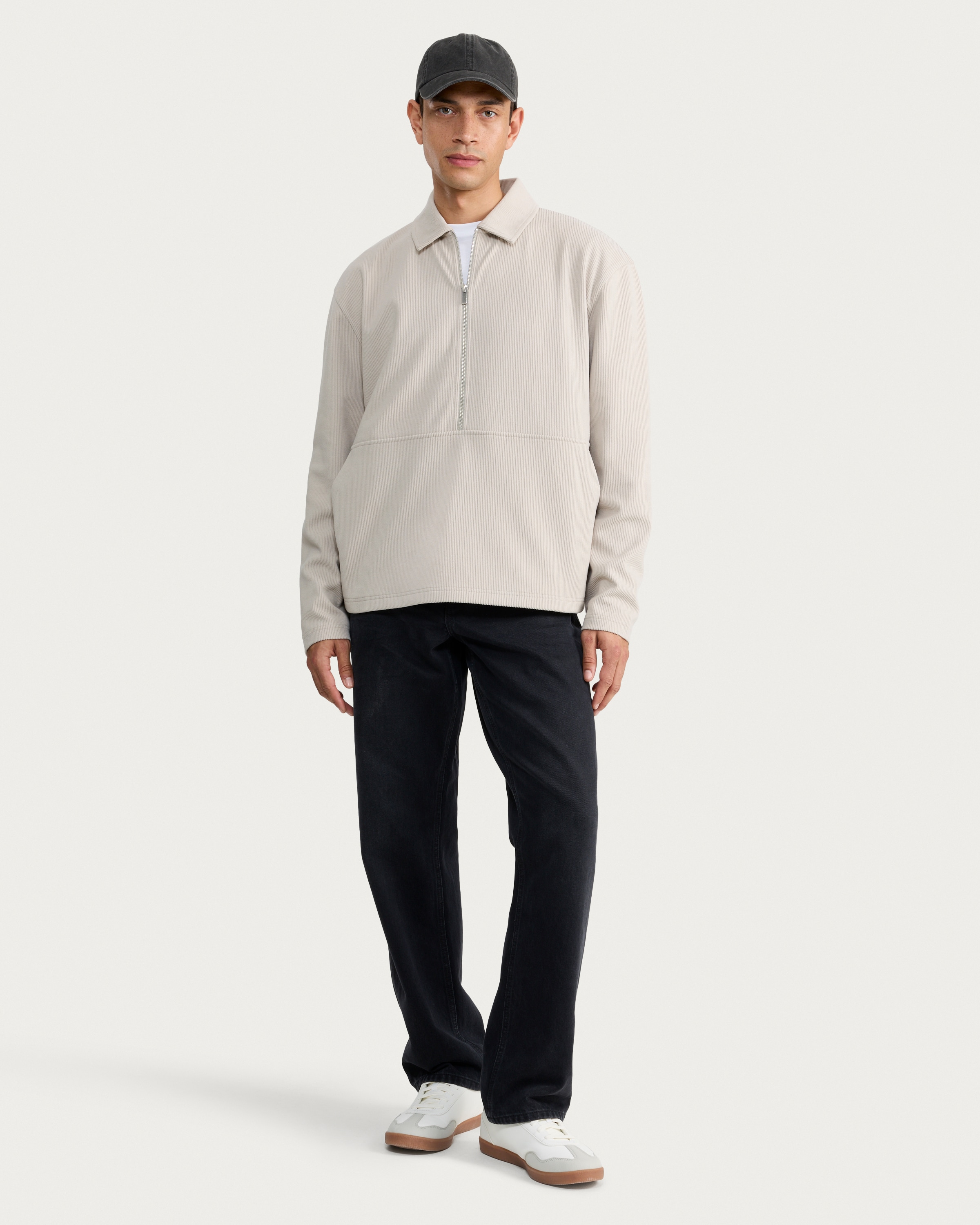 F&F Ribbed Half Zip Relaxed Fit Sweatshirt in Stone thumbnail 2