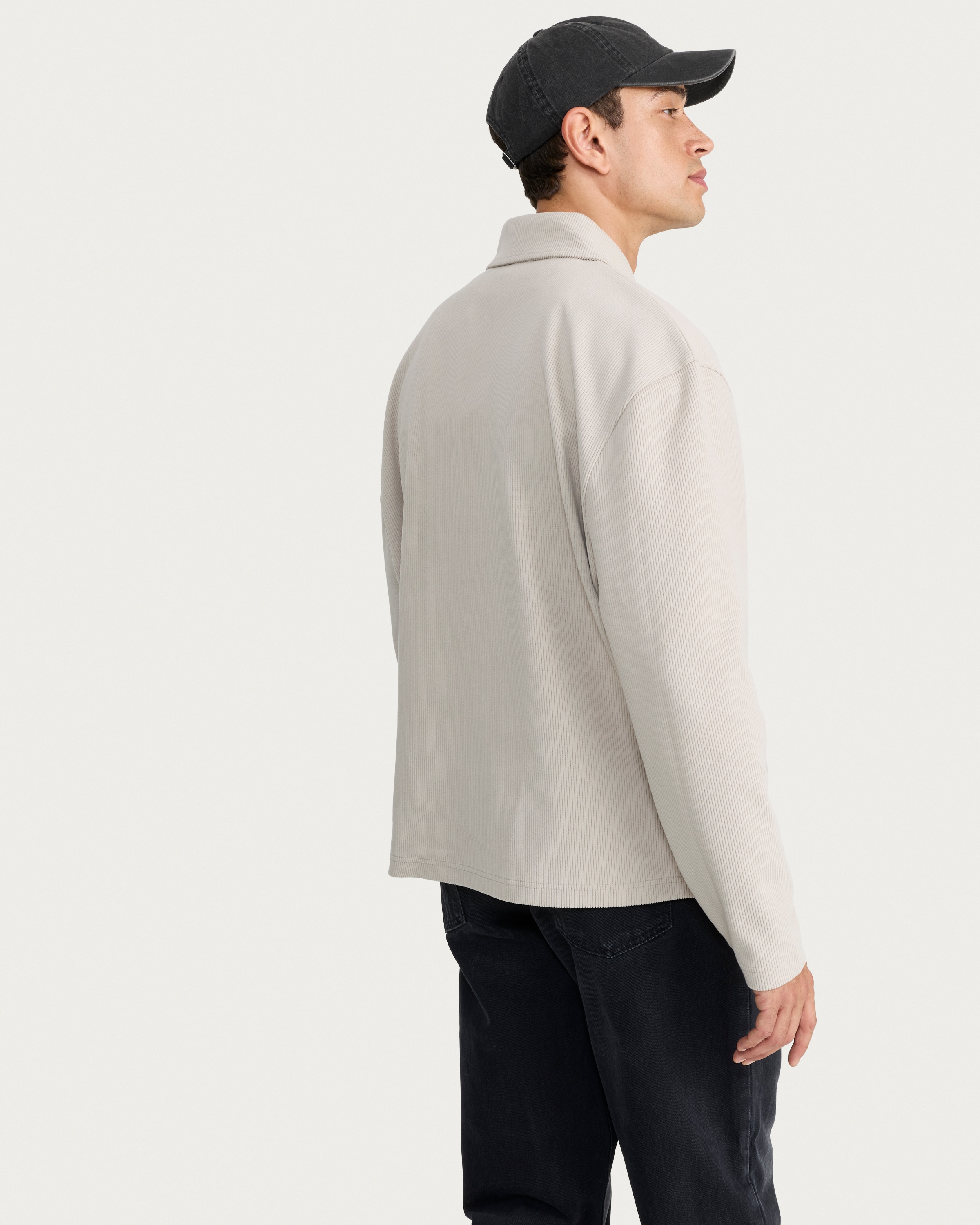 F&F Ribbed Half Zip Relaxed Fit Sweatshirt in Stone thumbnail 3
