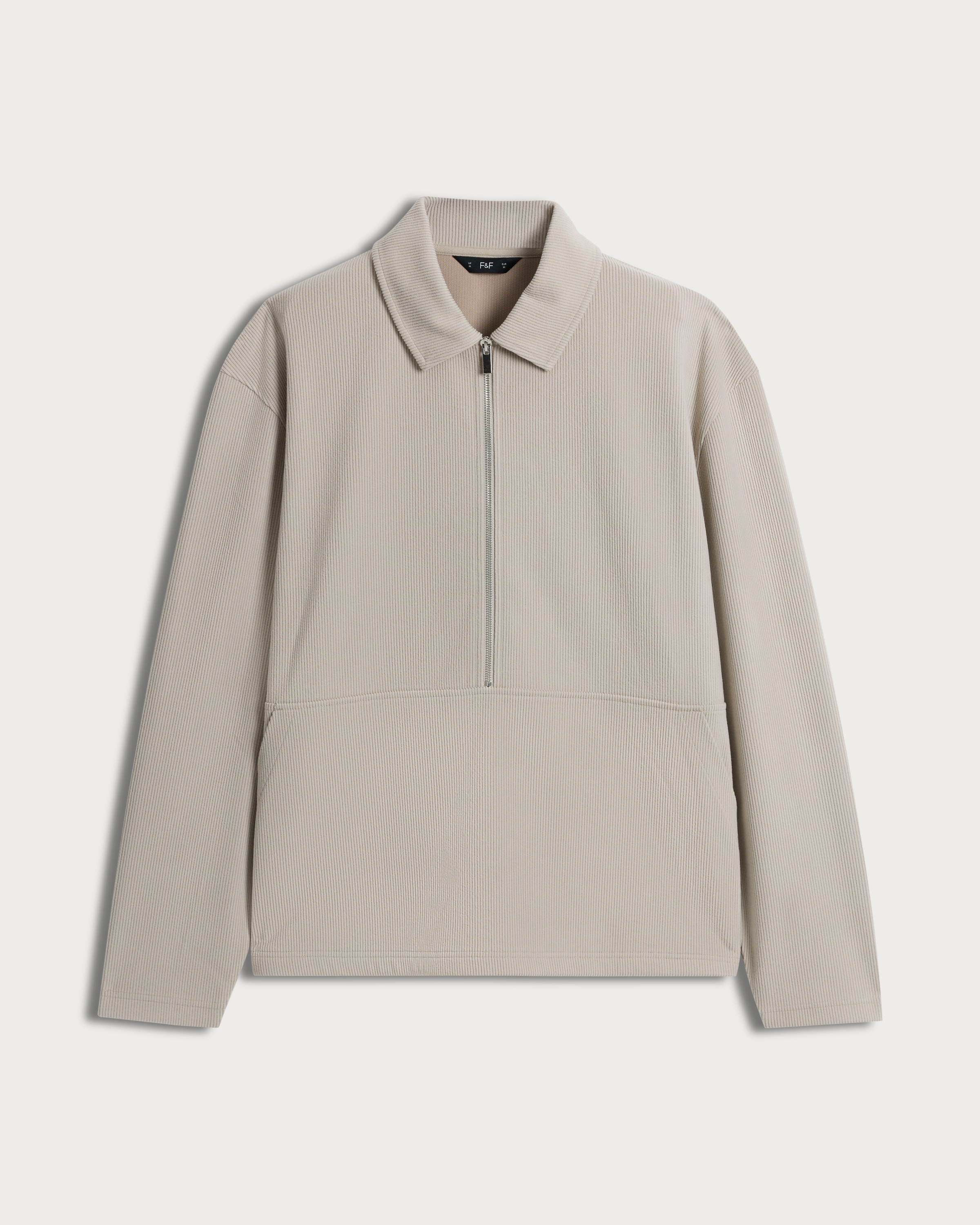 F&F Ribbed Half Zip Relaxed Fit Sweatshirt in Stone thumbnail 4