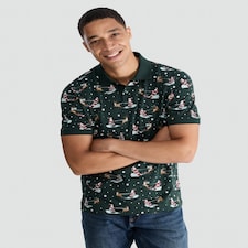 F&F Pure Cotton Santa and Sleigh Print Polo Shirt in Green