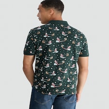 F&F Pure Cotton Santa and Sleigh Print Polo Shirt in Green thumbnail 3