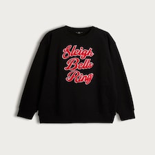F&F Cotton Rich Sleigh Bells Ring Textured Slogan Sweatshirt in Black