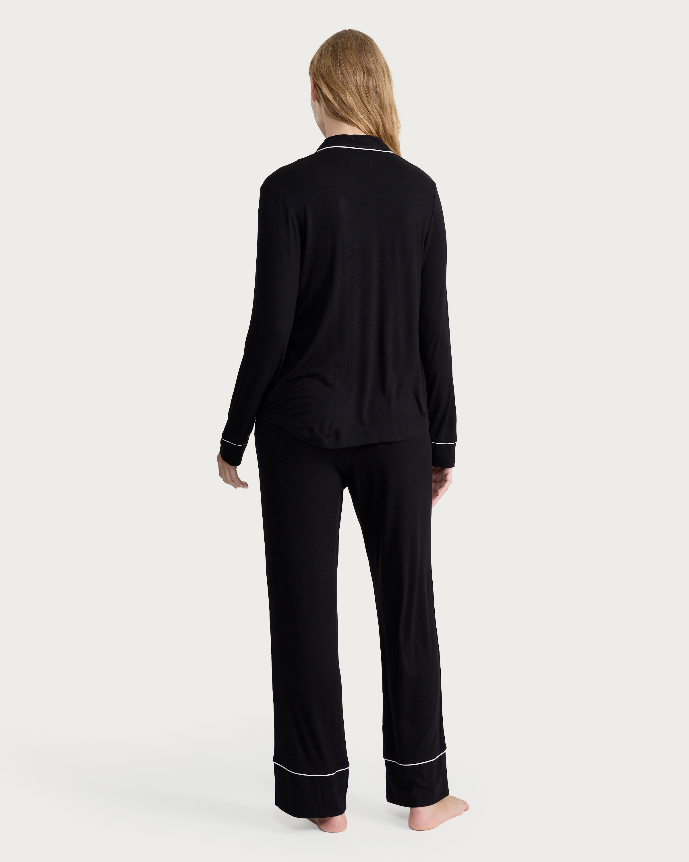 F&F Piped Long Sleeved Shirt and Bottoms Pyjama Set in Black thumbnail 3