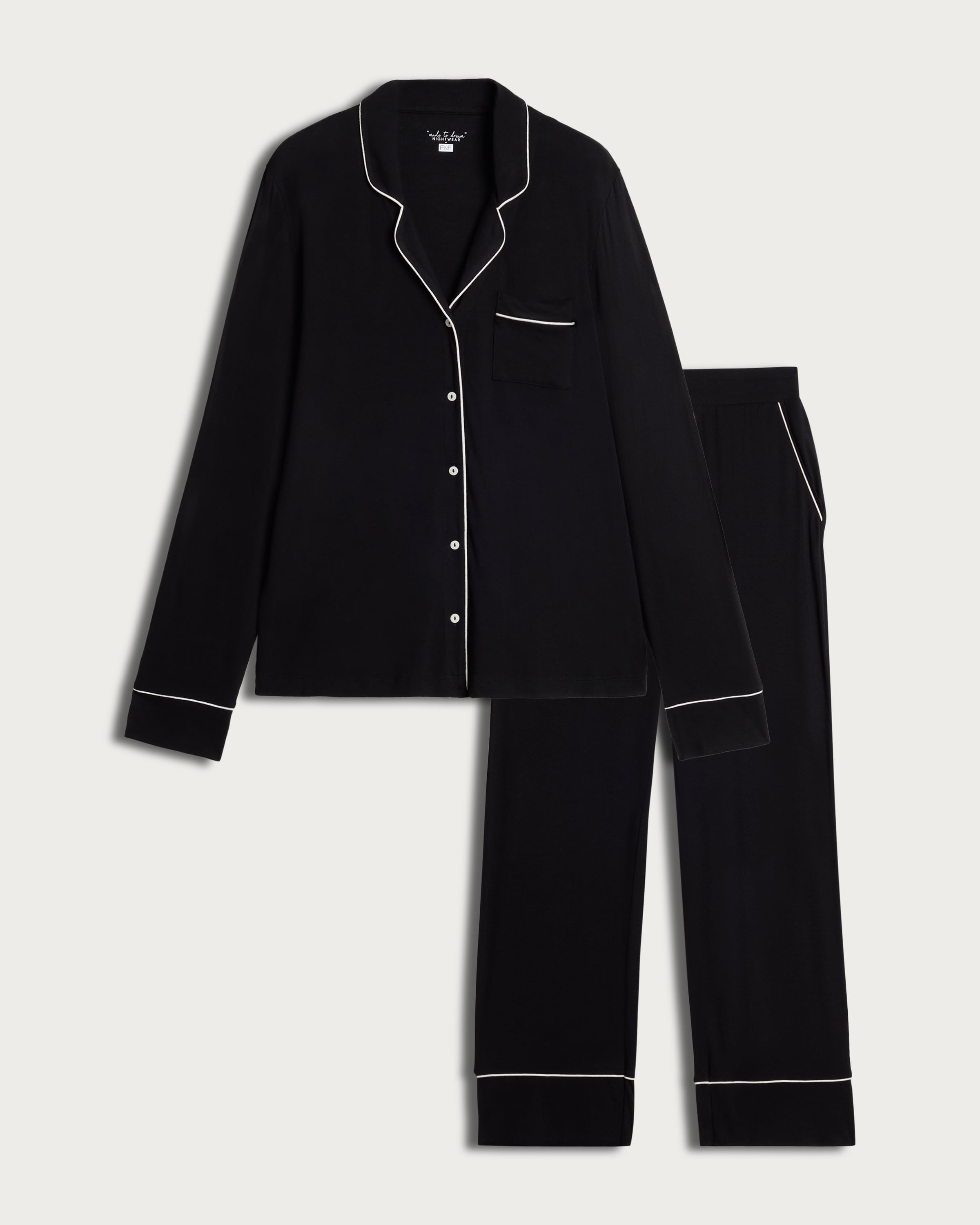 F&F Piped Long Sleeved Shirt and Bottoms Pyjama Set in Black thumbnail 4