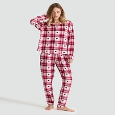 F&F Fleece Heart Check Print Top and Trousers Pyjamas in Red thumbnail 2