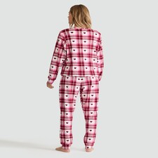 F&F Fleece Heart Check Print Top and Trousers Pyjamas in Red thumbnail 3