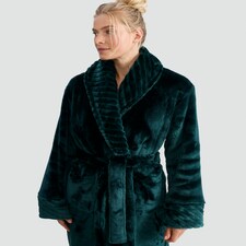 F&F Fleece Striped Collared Dressing Gown in Green thumbnail 2