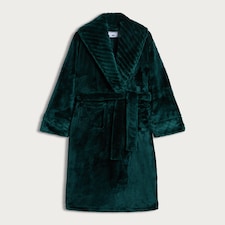 F&F Fleece Striped Collared Dressing Gown in Green thumbnail 4