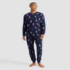 F&F Teddy Bear Print Matching Family Christmas Pyjamas in Navy thumbnail 2
