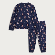 F&F Teddy Bear Print Matching Family Christmas Pyjamas in Navy thumbnail 4