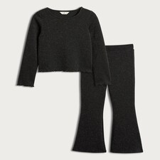 F&F Girls 2-Piece Ribbed Glitter Top and Flared Legging Set in Black thumbnail 4